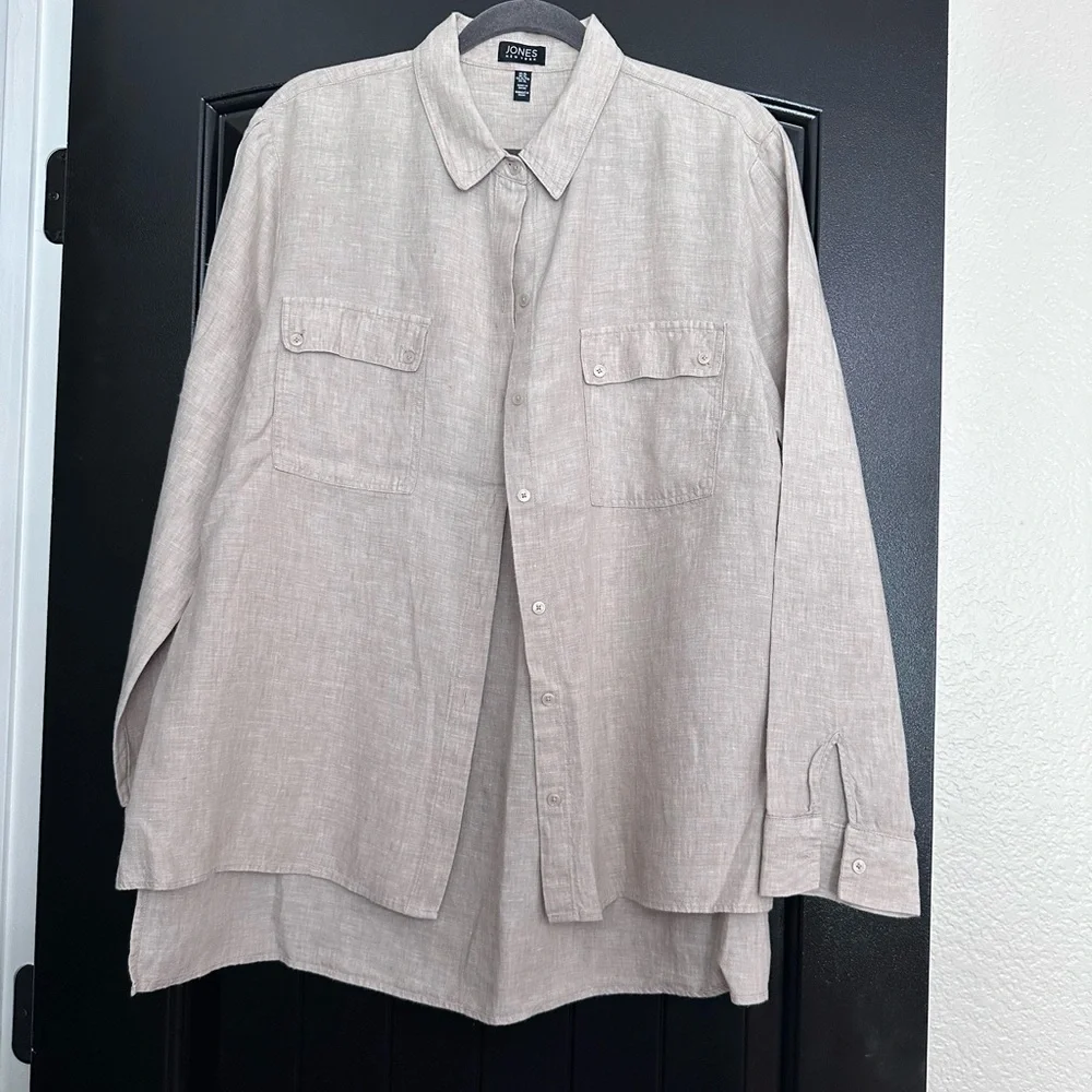 Jones New York Light Beige Linen-Blend Shirt . - Picture 1 of 7